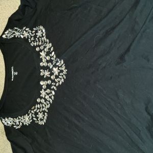 Ladies Black Crystal Embellished Tshirt